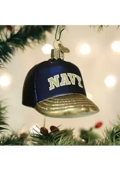 Deals 🎁 Old World 🎅 Christmas Glass Blown Tree Ornament, Navy ⚾ Baseball Cap Ornament 👍 -Old World Christmas Shop Belk 155