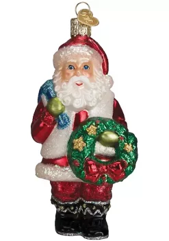 Promo 😉 Old World 🎄 Christmas 40279 Glass Blown Santa with Wreath Ornament 💯
