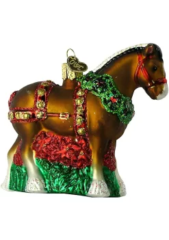 Best Pirce 💯 Old World 🎁 Christmas Holiday Clydesdale Glass Blown Ornament 🛒