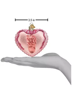 Brand new 👏 Old World 🎄 Christmas 30059 Glass Blown Baby Girl???s Footprint Heart Ornament 🛒 -Old World Christmas Shop Belk 3449