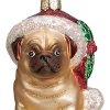 Cheapest 🧨 Old World 🔔 Christmas 12430 Glass Blown Holly Hat Pug Ornament 🧨