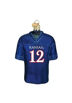 Deals 🔥 Old World ❄ Christmas NCAA Kansas Jayhawks Royal Blue #12 Glass Football Jersey Ornament 🎁