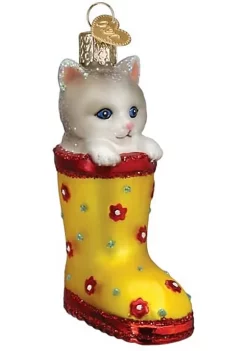 New ❤️ Old World 🎄 Christmas Hanging Glass Tree Ornament, Kitten in Rain Boot 🤩 -Old World Christmas Shop Belk 961